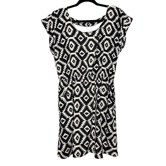 Pink Rose Black Ivory Aztec Print Mini Dress L - Picture 1 of 11